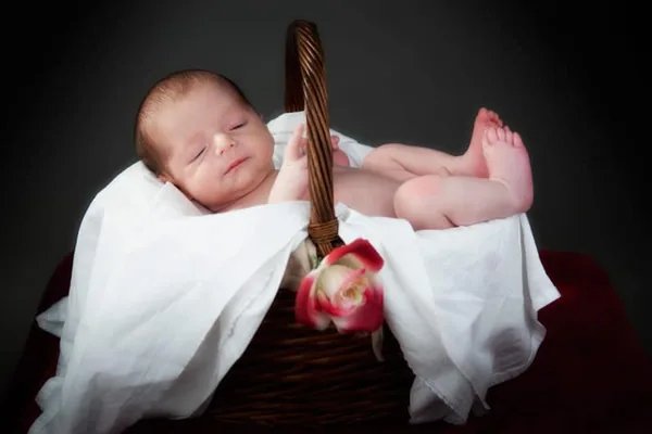 Composizione artistica fotografia newborn con tessuti pregiati